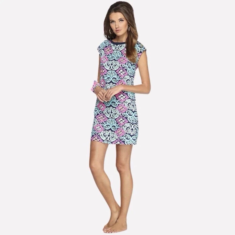 Lilly Pulitzer Dress Blue Robyn Behind The Gate Pima Cotton Mini Boho M